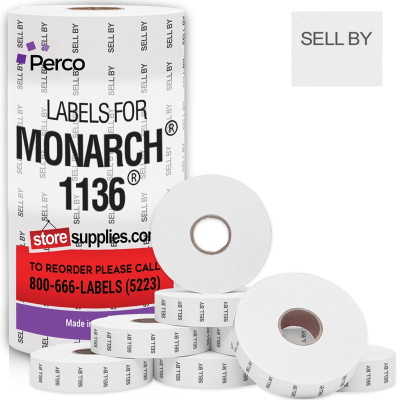 Perco Sell by Labels for Monarch 1136 Price Gun - 8 Rolls, 14,000 Marking Labels - Image 1